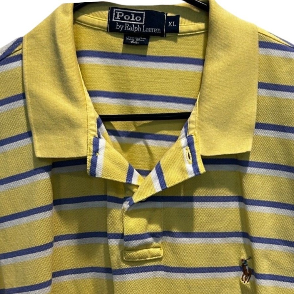 Polo Ralph Lauren Polo Shirt XL Men's Yellow Striped Pima Cotton Short Sleeve